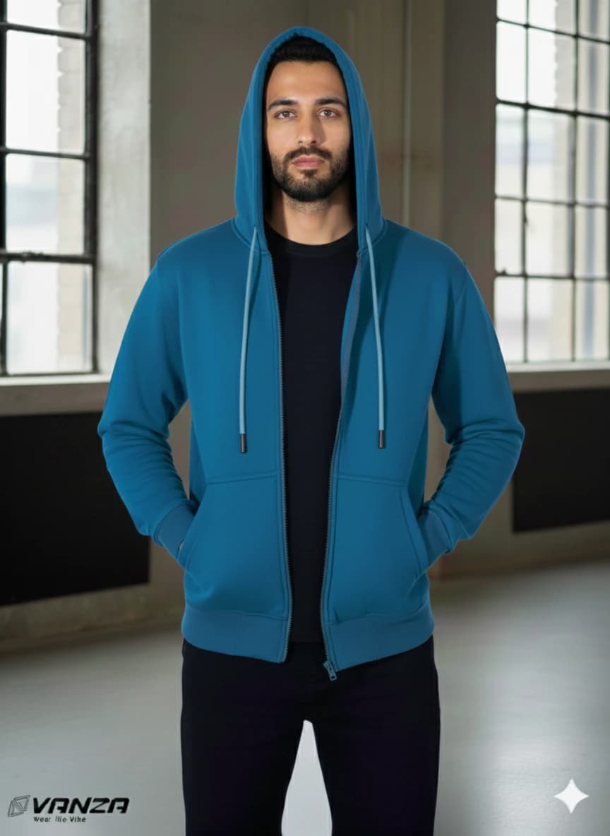 Petrol Blue Zip-Up Sweatshirt 100 Cotton Milton Fabric