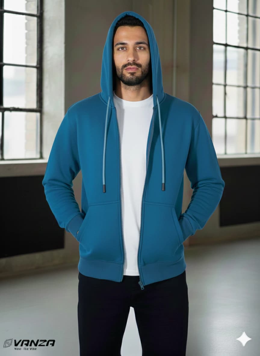 Petrol Blue Zip-Up Sweatshirt 100 Cotton Milton Fabric