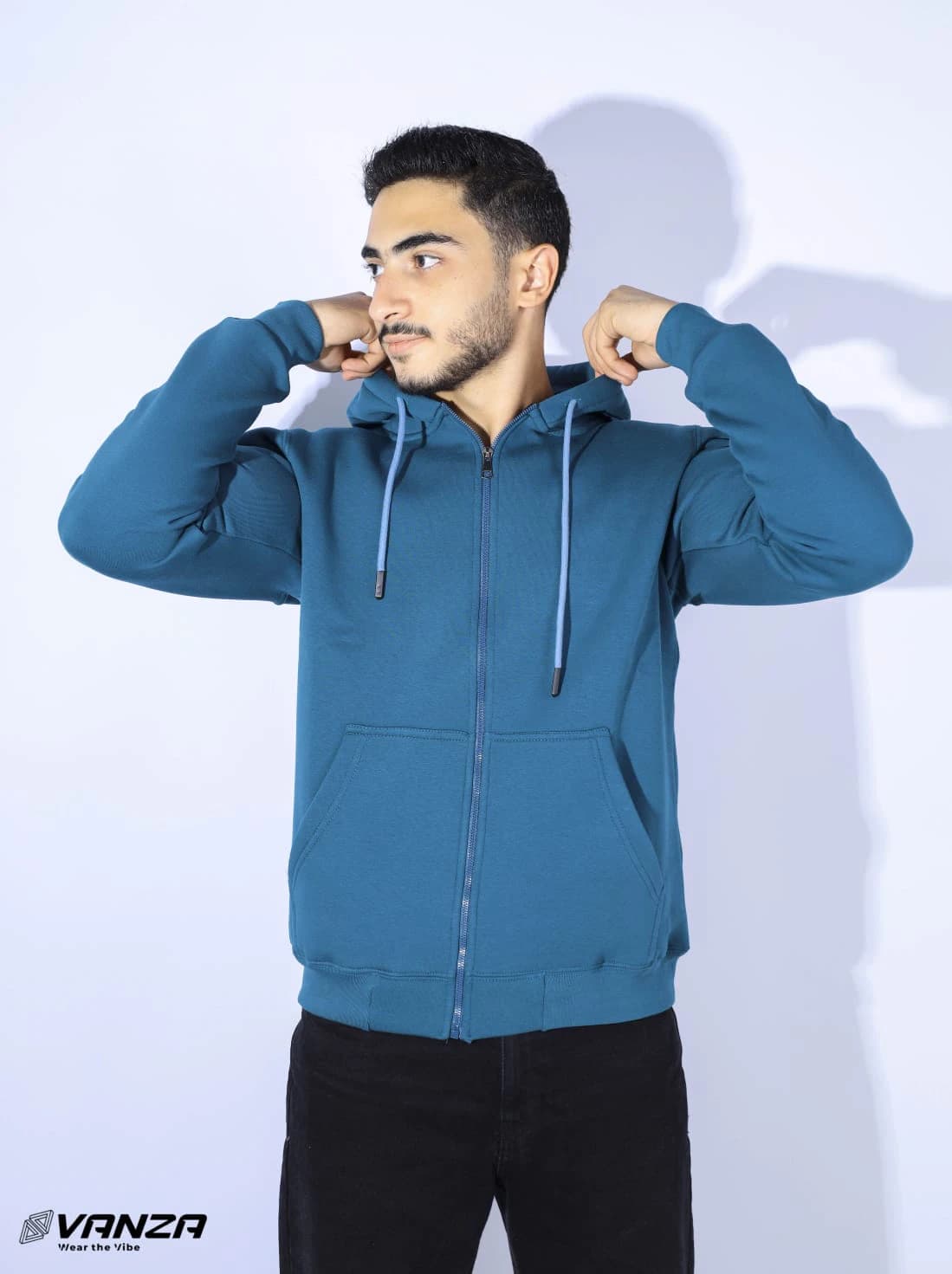 Petrol Blue Zip-Up Sweatshirt 100 Cotton Milton Fabric