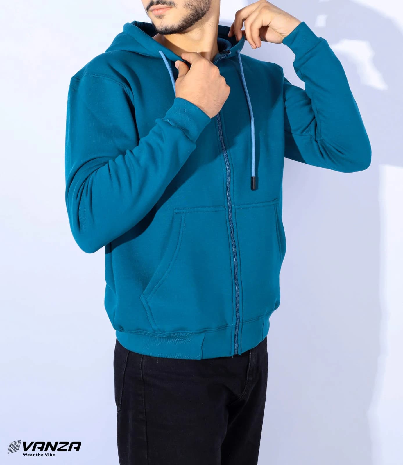 Petrol Blue Zip-Up Sweatshirt 100 Cotton Milton Fabric