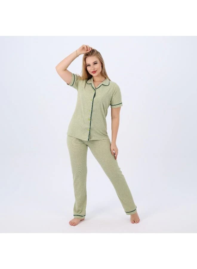 Women's Classic Cotton Pajama Set – Short Sleeve Button-Up & Long Pants