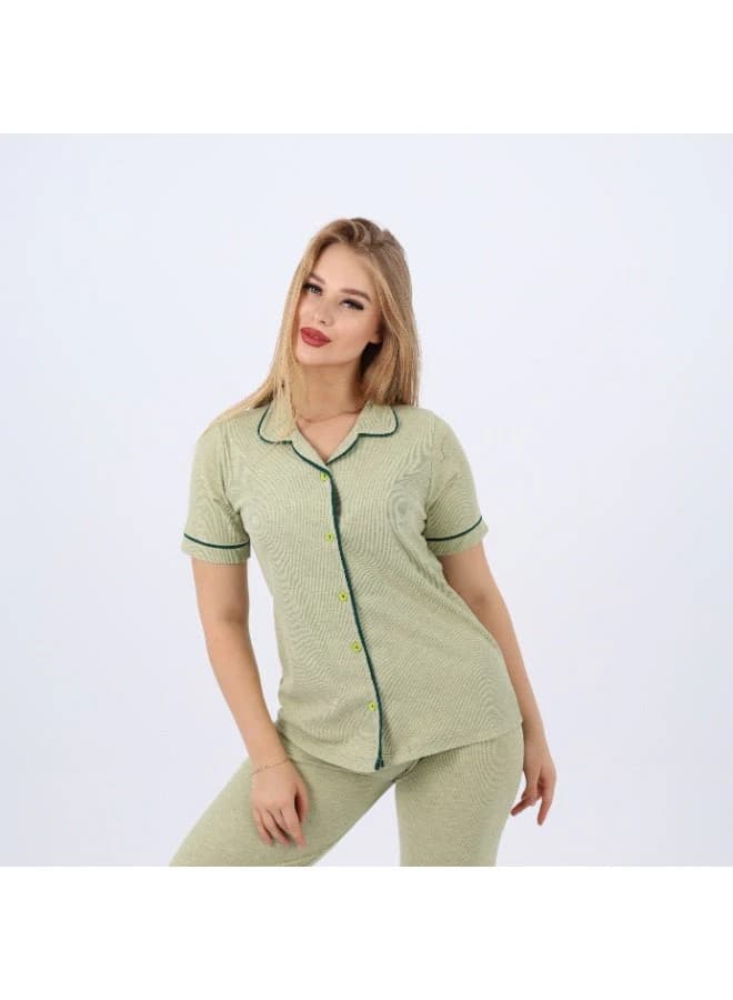 Women's Classic Cotton Pajama Set – Short Sleeve Button-Up & Long Pants