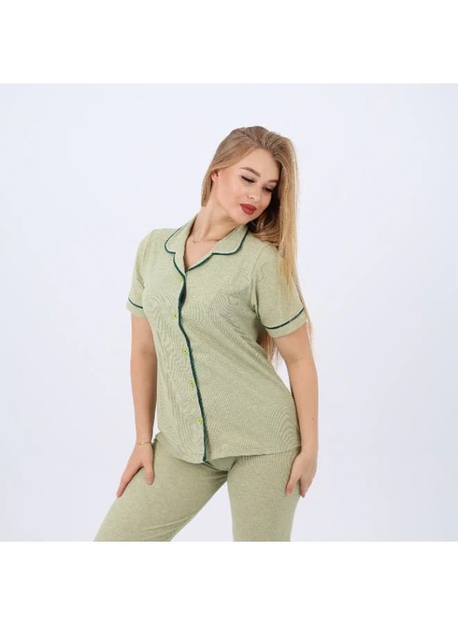 Women's Classic Cotton Pajama Set – Short Sleeve Button-Up & Long Pants