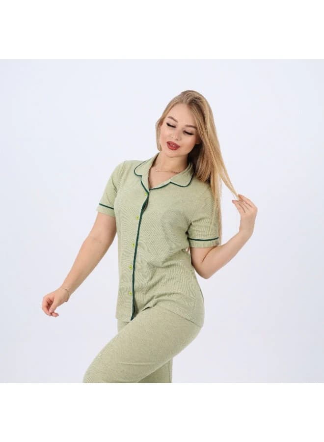 Women's Classic Cotton Pajama Set – Short Sleeve Button-Up & Long Pants
