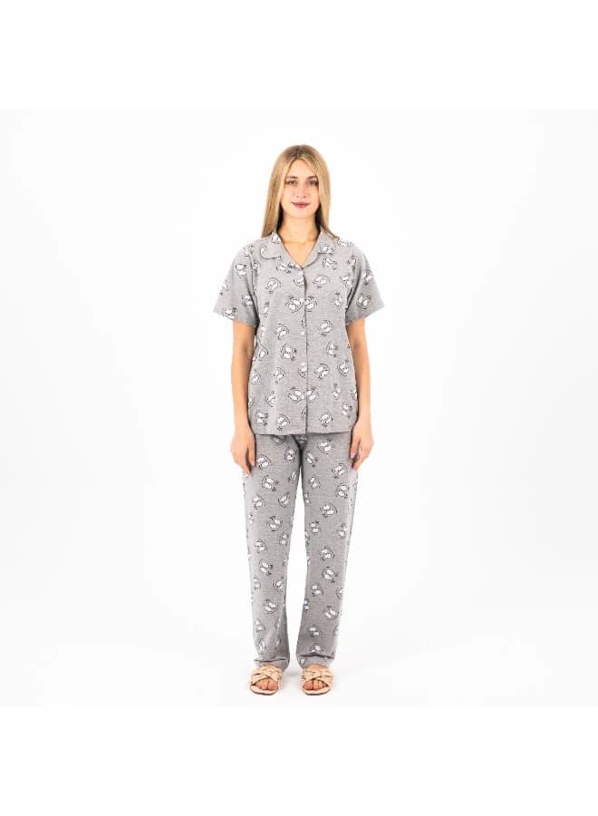Women's Classic Cut 1/2 Sleeve Cotton Pajama Set – Button-Down Top & Long Pants