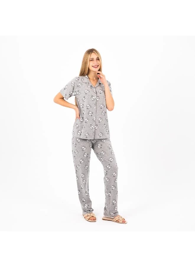 Women's Classic Cut 1/2 Sleeve Cotton Pajama Set – Button-Down Top & Long Pants