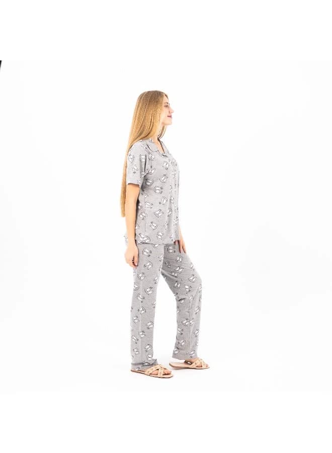 Women's Classic Cut 1/2 Sleeve Cotton Pajama Set – Button-Down Top & Long Pants