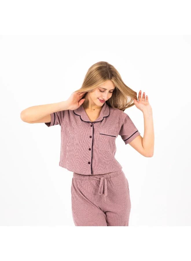 Women's Classic Cotton Pajama Set – Short Sleeve Button-Down & Full-Length Pants