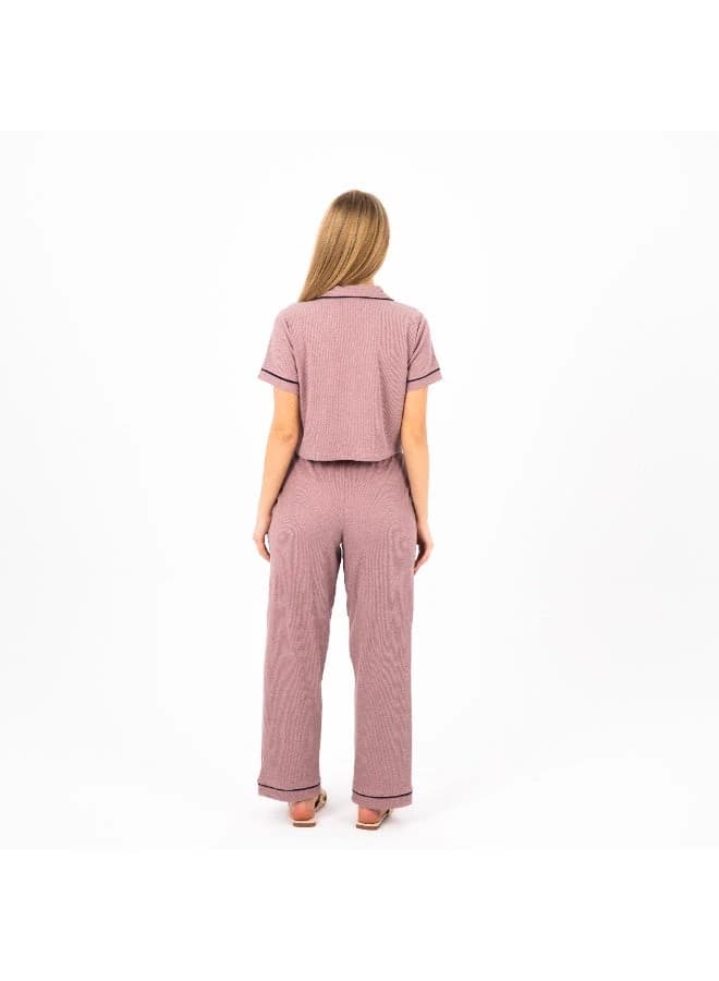 Women's Classic Cotton Pajama Set – Short Sleeve Button-Down & Full-Length Pants
