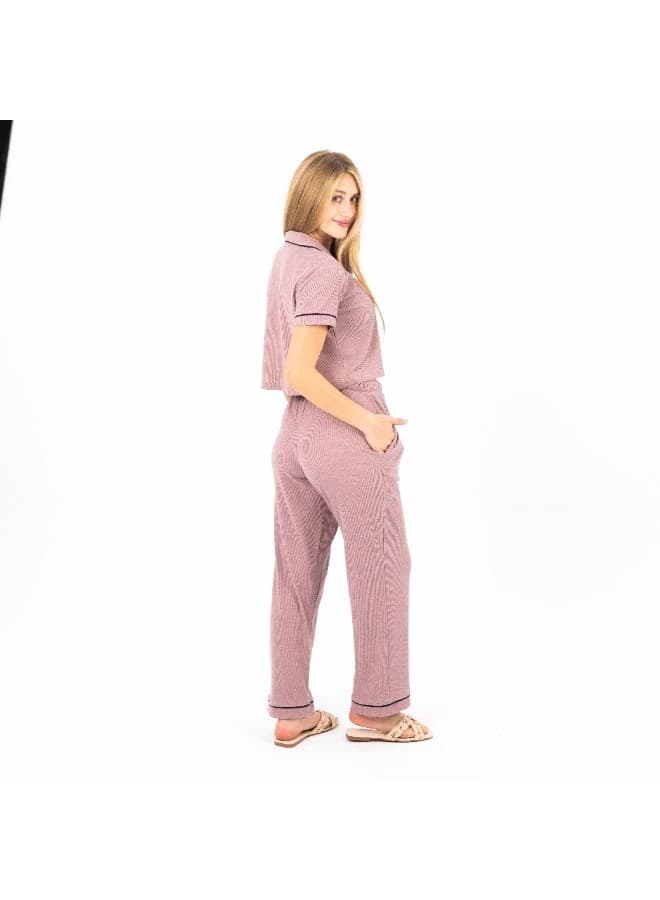 Women's Classic Cotton Pajama Set – Short Sleeve Button-Down & Full-Length Pants