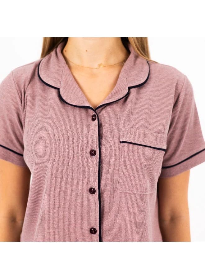 Women's Classic Cotton Pajama Set – Short Sleeve Button-Down & Full-Length Pants