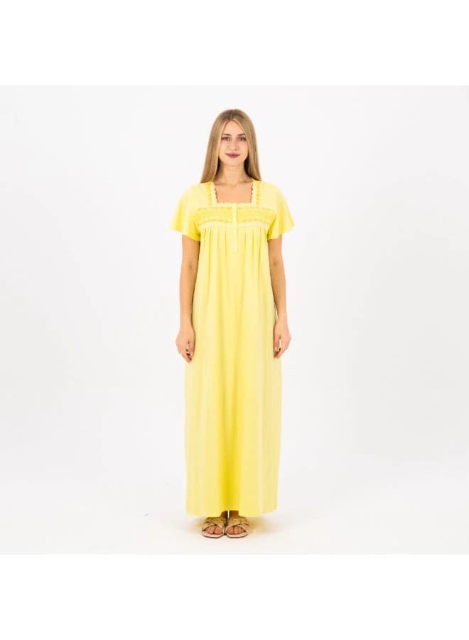 Women's Cotton Lounge Jalabiya Home Abaya – Short Sleeve Embroidered House Dress