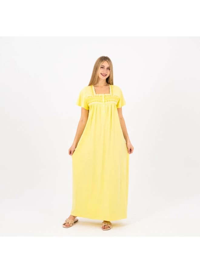 Women's Cotton Lounge Jalabiya Home Abaya – Short Sleeve Embroidered House Dress