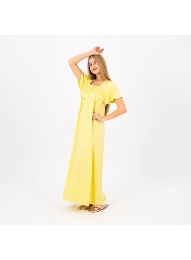 Women's Cotton Lounge Jalabiya Home Abaya – Short Sleeve Embroidered House Dress