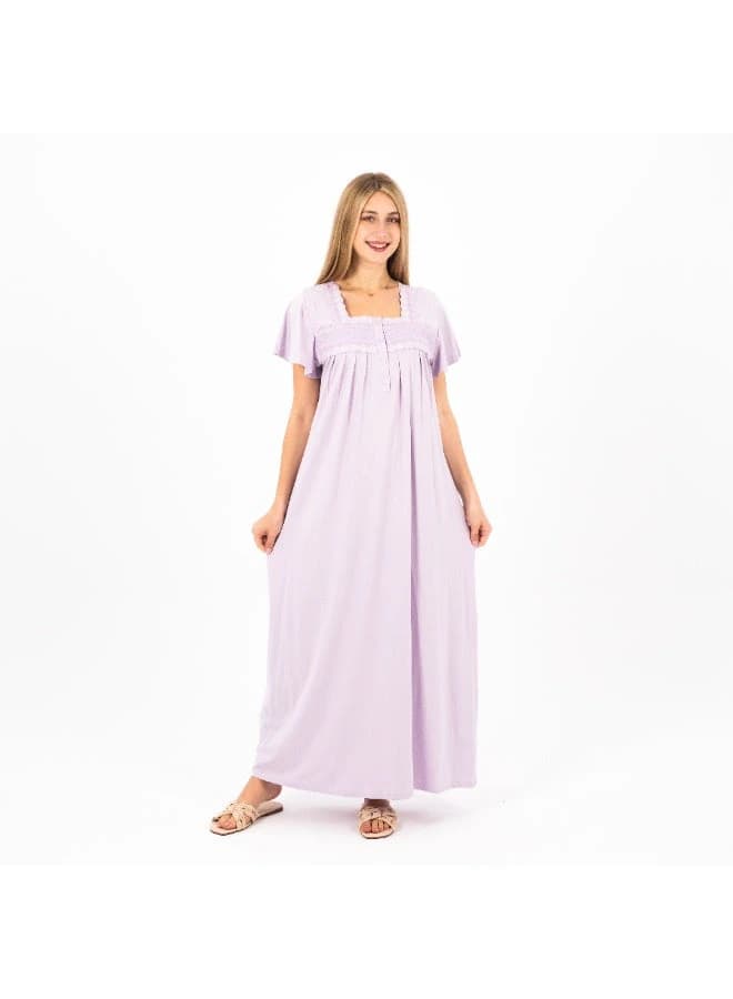 Women's Cotton Jalabiya / Home Abaya – Embroidered Home Dress with Short Sleeves