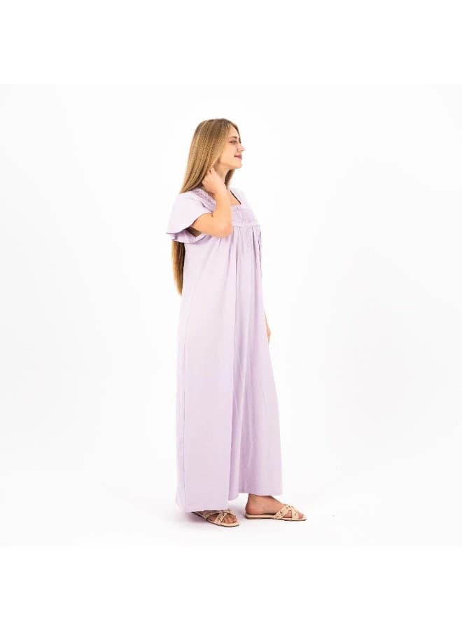 Women's Cotton Jalabiya / Home Abaya – Embroidered Home Dress with Short Sleeves