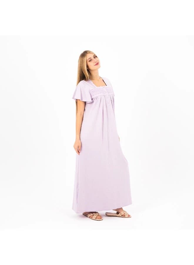 Women's Cotton Jalabiya / Home Abaya – Embroidered Home Dress with Short Sleeves