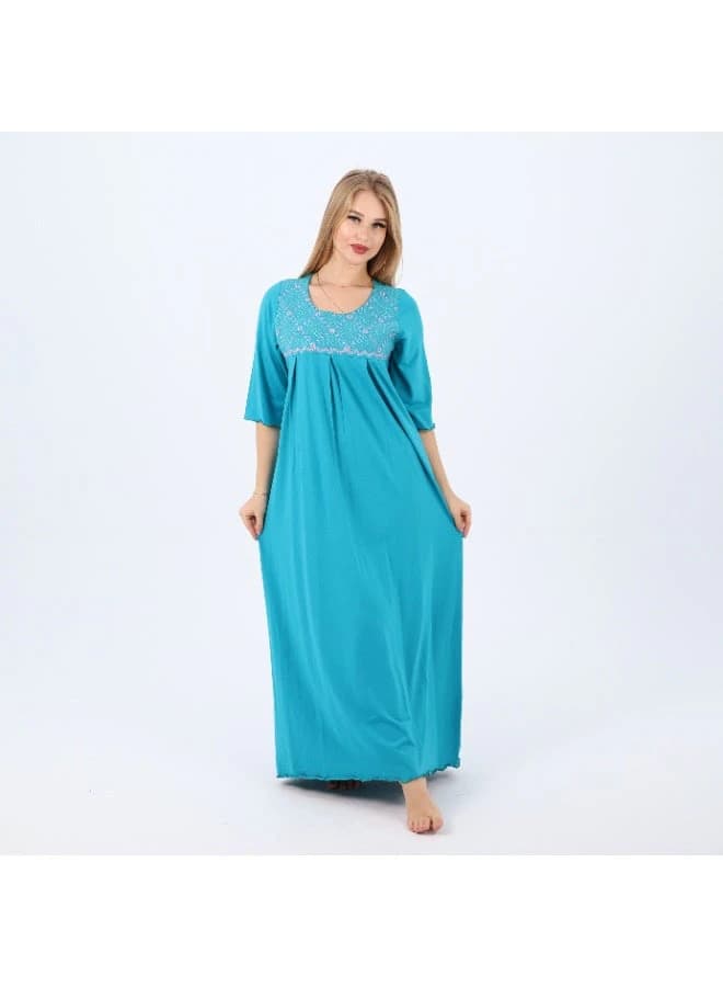 Women's Cotton Embroidered Maxi Abaya – Full‑Length Loungewear Nightgown
