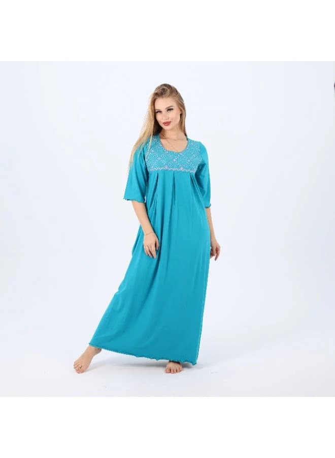 Women's Cotton Embroidered Maxi Abaya – Full‑Length Loungewear Nightgown