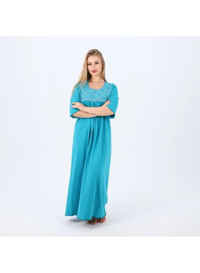 Women's Cotton Embroidered Maxi Abaya – Full‑Length Loungewear Nightgown