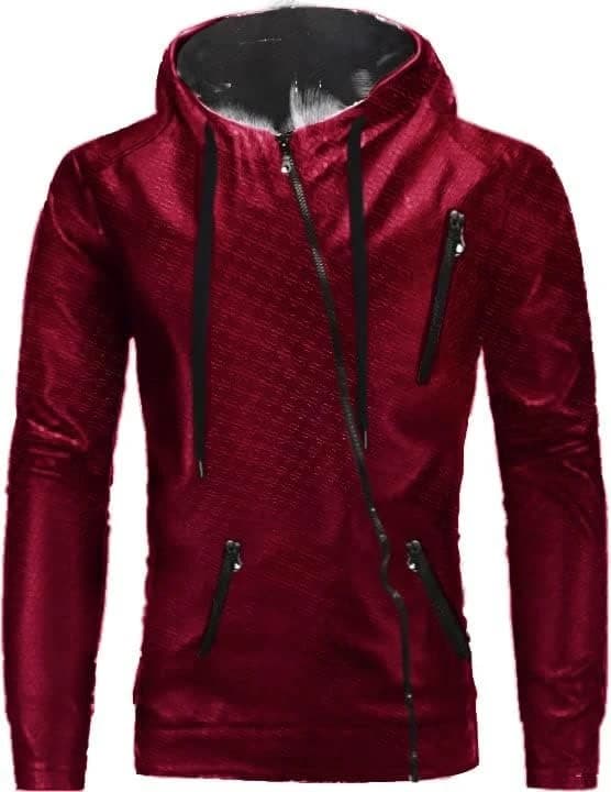 Men’s Wine Leather Hoodie Jacket with Fur Lining