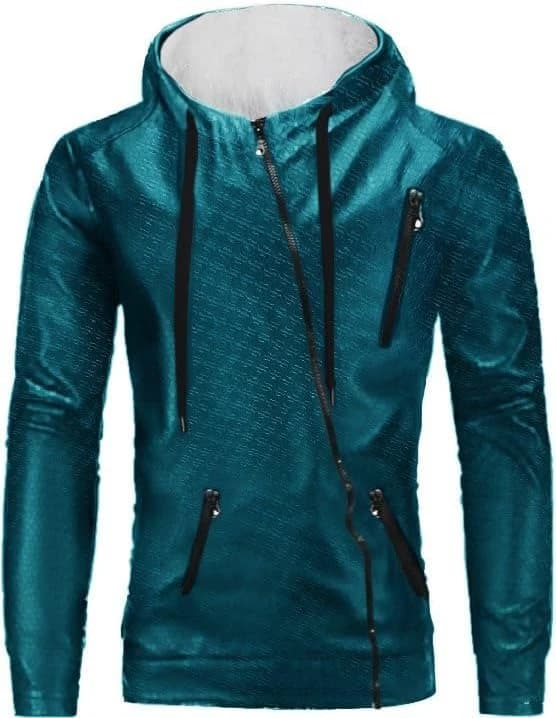 Men’s Padded Faux Leather Hoodie with Fur