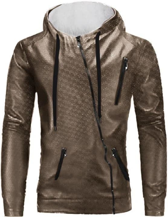 Men’s Padded Faux Leather Hoodie with Fur