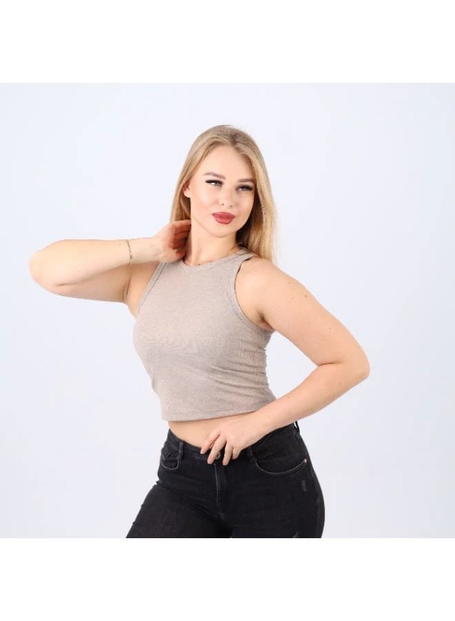 Womens Cotton Ribbed Sleeveless Crop Top