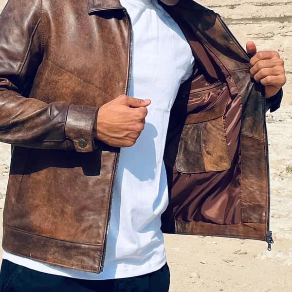 Minimal Leather Jacket - Natural Tone