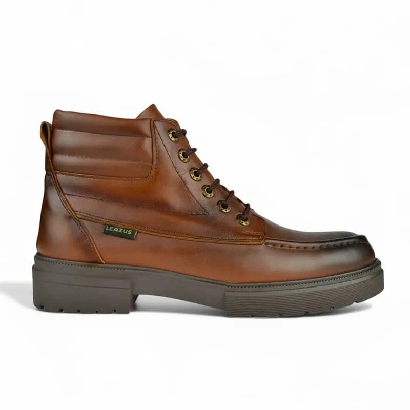 Bold Mix Leather Lace-Up Boot - Havana