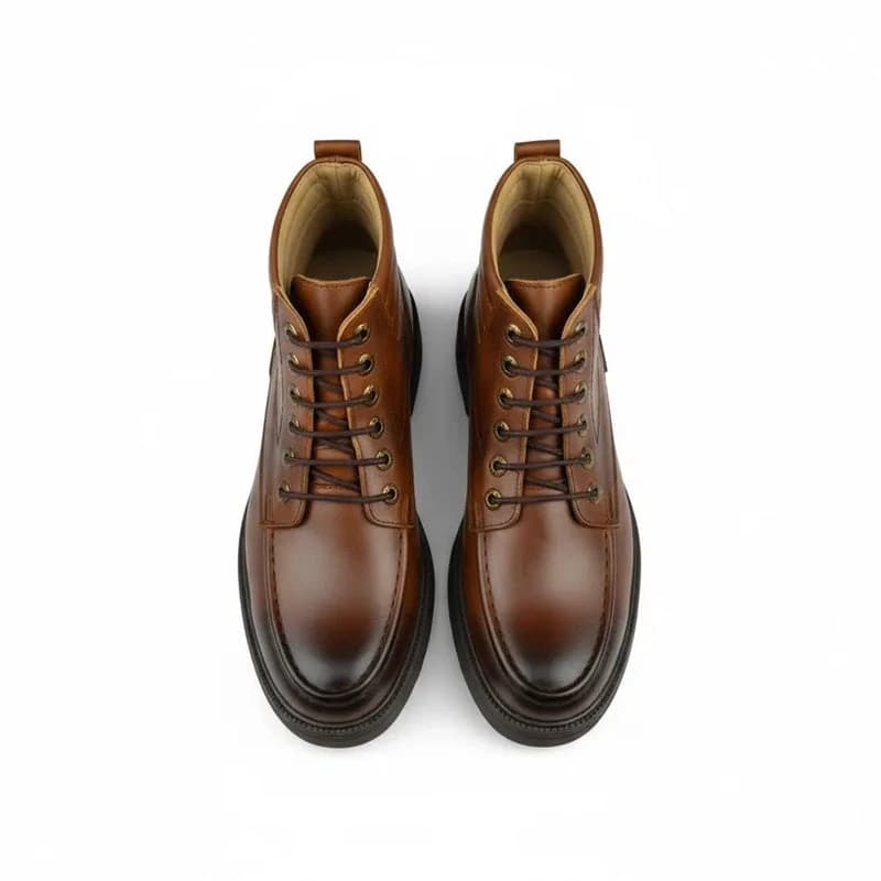 Bold Mix Leather Lace-Up Boot - Havana