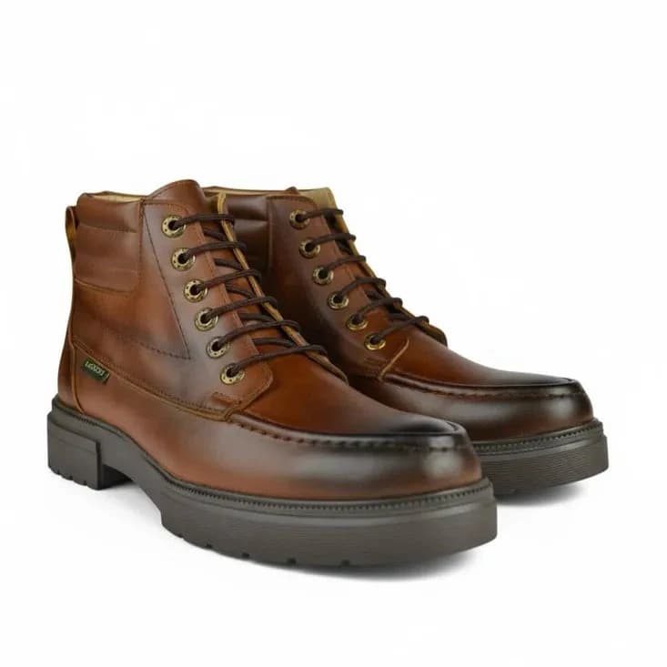 Bold Mix Leather Lace-Up Boot - Havana