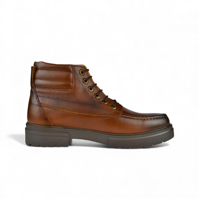 Bold Mix Leather Lace-Up Boot - Havana