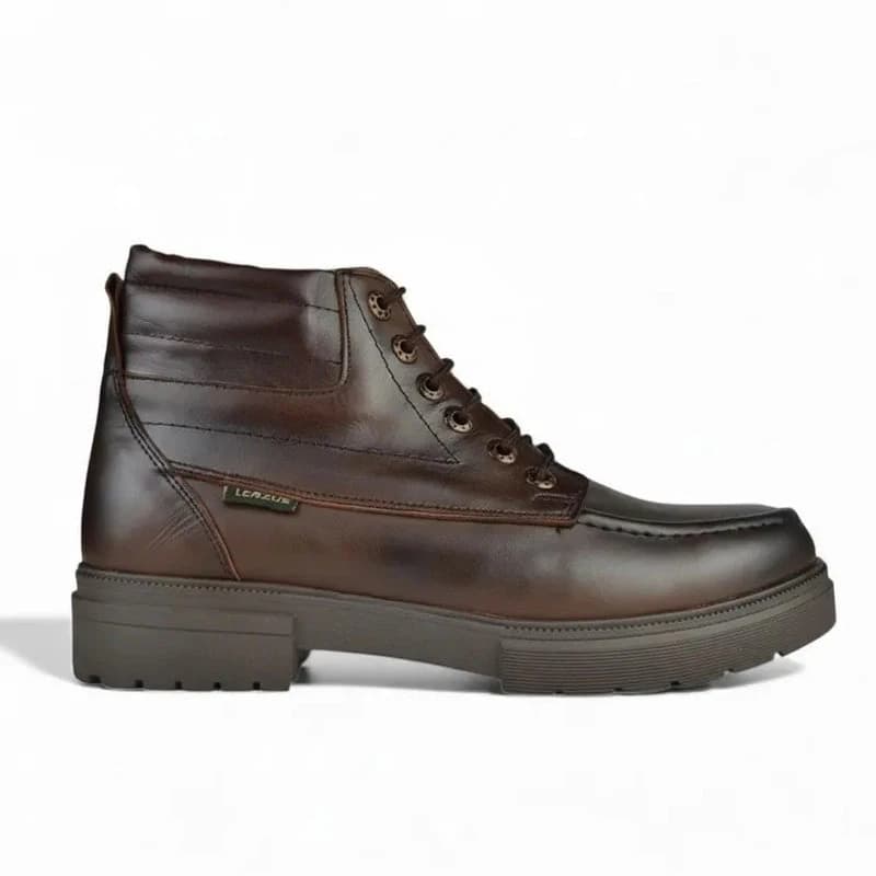 Bold Mix Leather Lace-Up Boot - BROWN