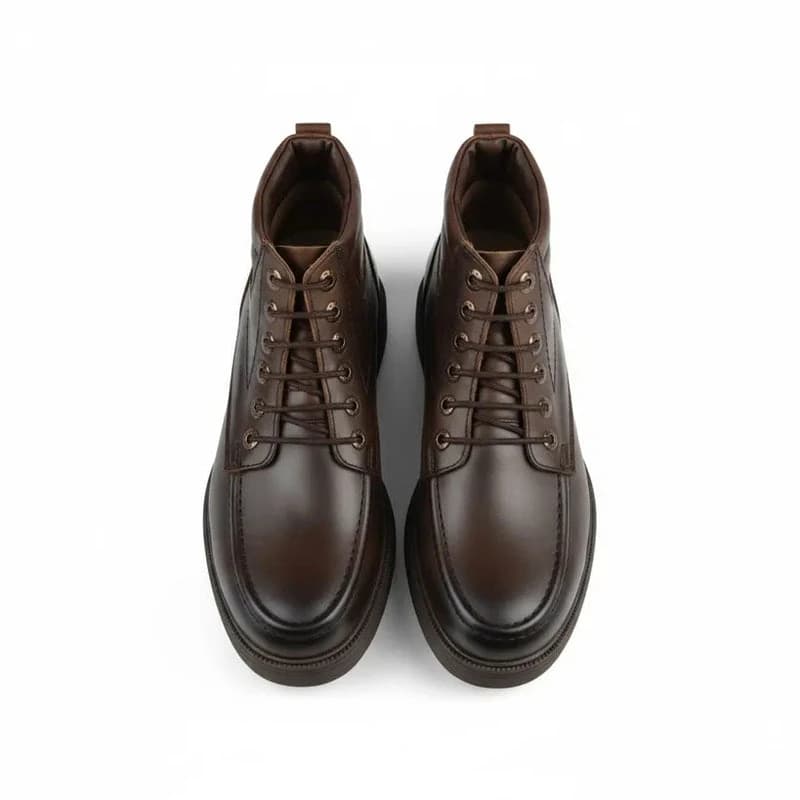 Bold Mix Leather Lace-Up Boot - BROWN