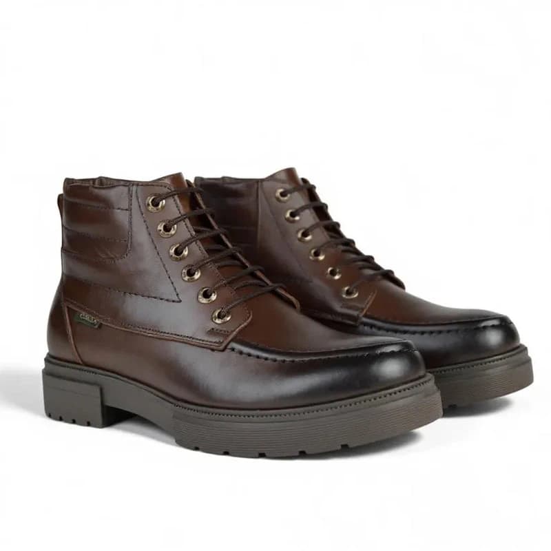 Bold Mix Leather Lace-Up Boot - BROWN