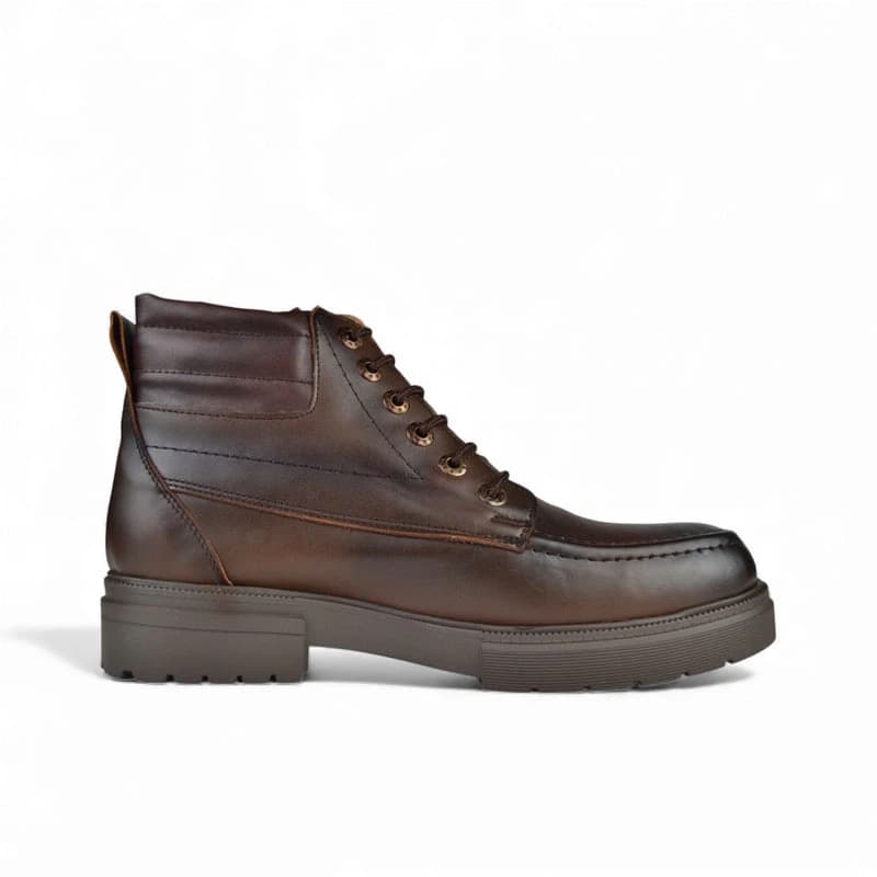 Bold Mix Leather Lace-Up Boot - BROWN