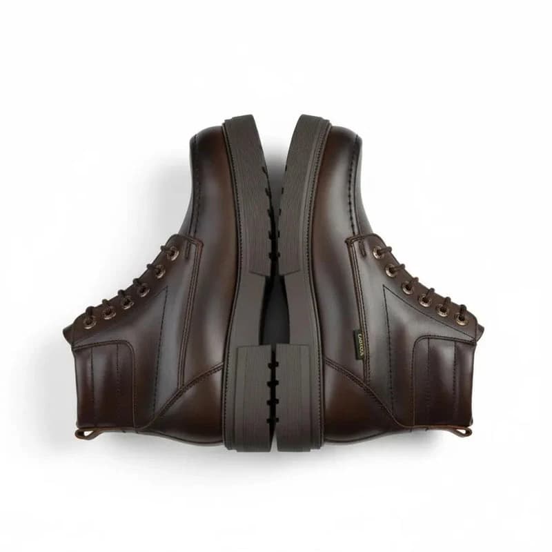 Bold Mix Leather Lace-Up Boot - BROWN