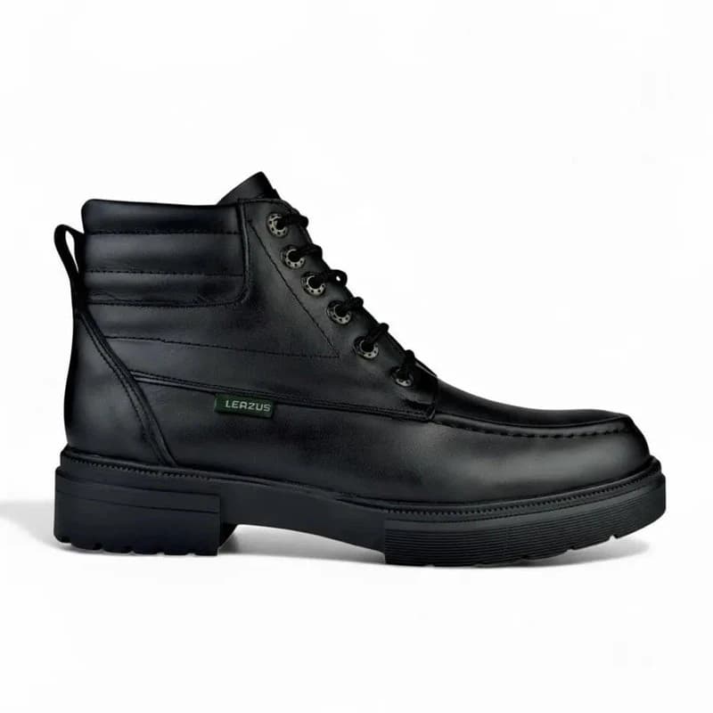 Bold Leather Lace-Up Boot - Black