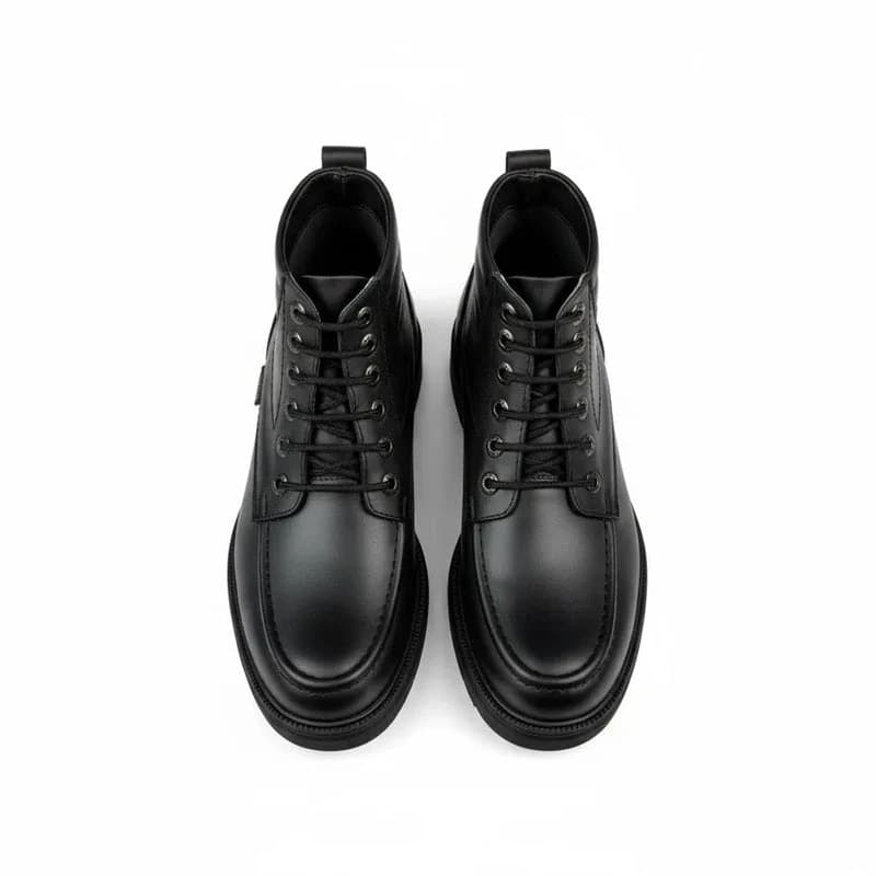 Bold Leather Lace-Up Boot - Black