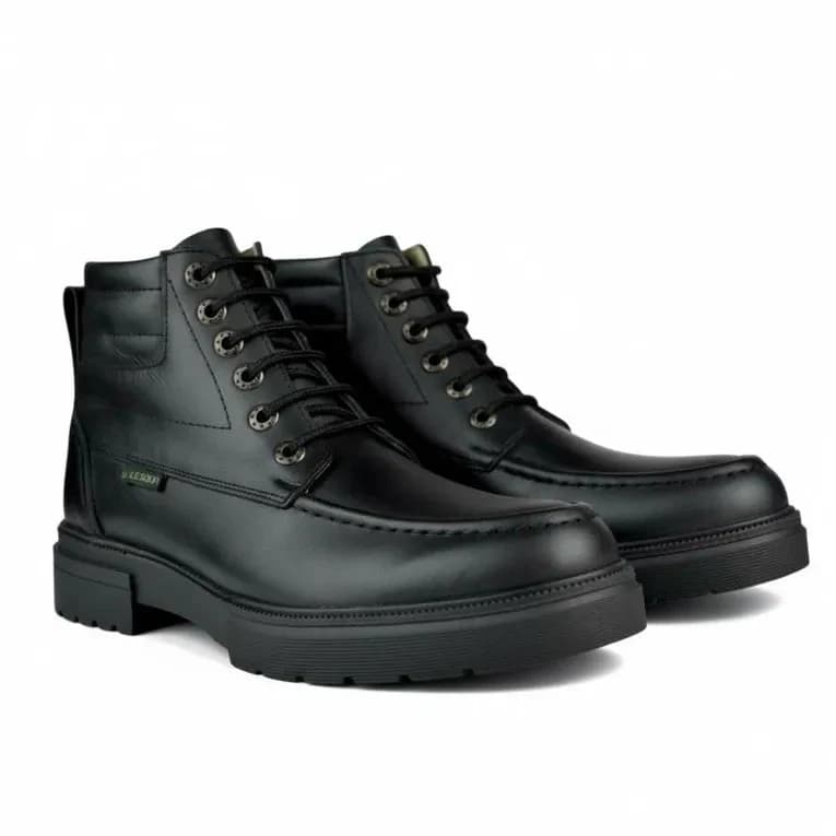 Bold Leather Lace-Up Boot - Black