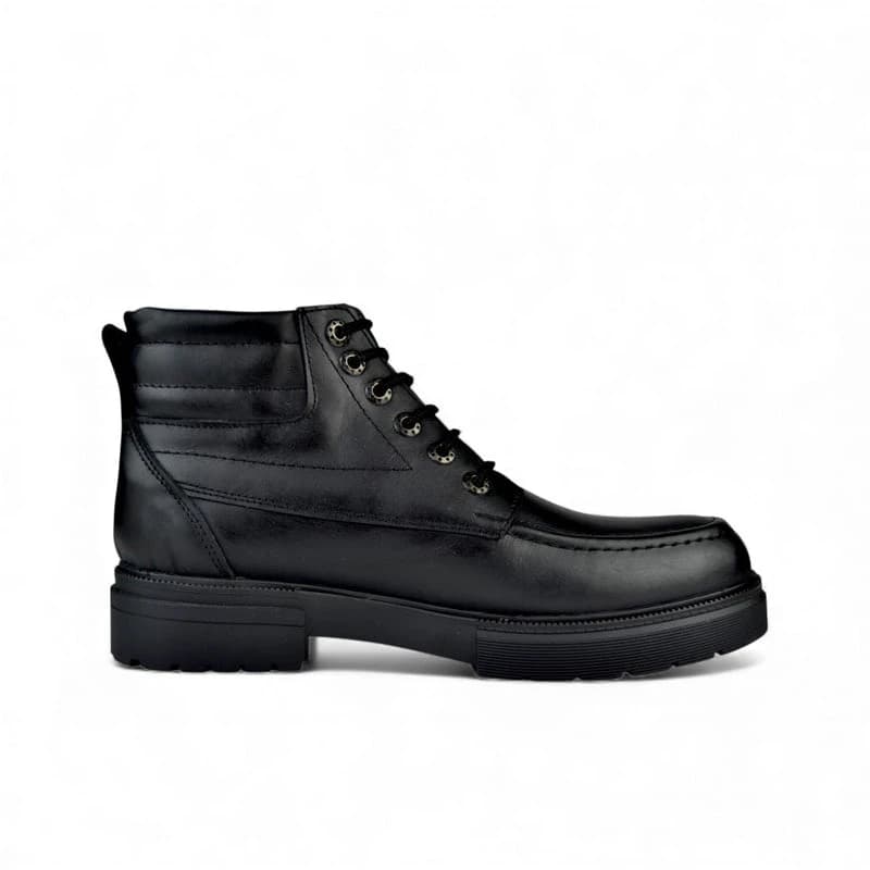Bold Leather Lace-Up Boot - Black