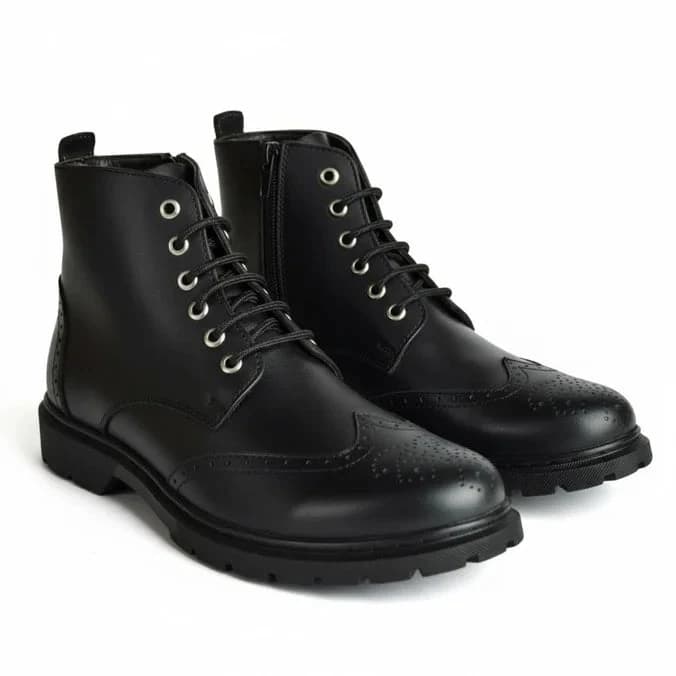 Hybrid Brogue Zip-Lace Boot - Black
