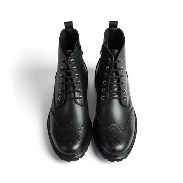 Hybrid Brogue Zip-Lace Boot - Black