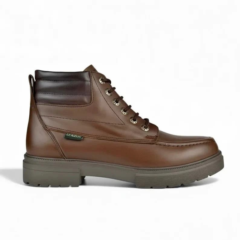 Bold Leather Lace-Up Boot - Brown