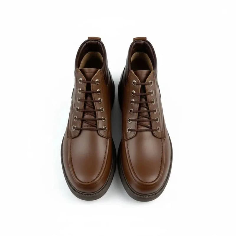 Bold Leather Lace-Up Boot - Brown