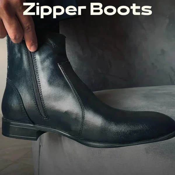 Leather Zipper Boot - Zipup Black