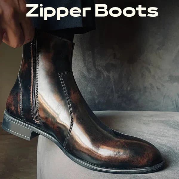 Leather Zipper Boot - S-zipup Brown