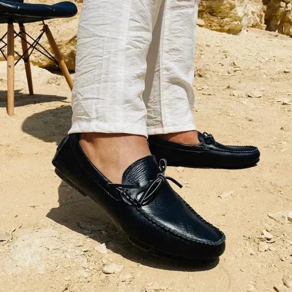 LEATHER MOCCASIN SHOES - M600 BLACK