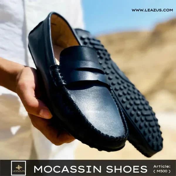 LEATHER MOCCASIN SHOES - M500 BLACK